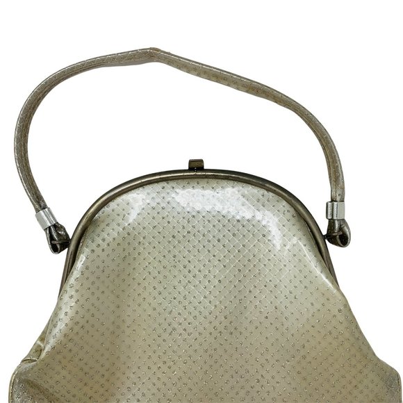 Vintage 1950s Silver Glitter Purse Plastic Top Handle Dotted Large Handbag - Picture 2 of 10
